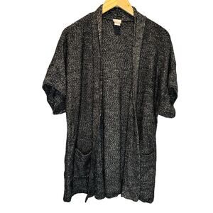 Chico's Black & White Speck Long Length Short Sleeve Open Front Cardigan - 2